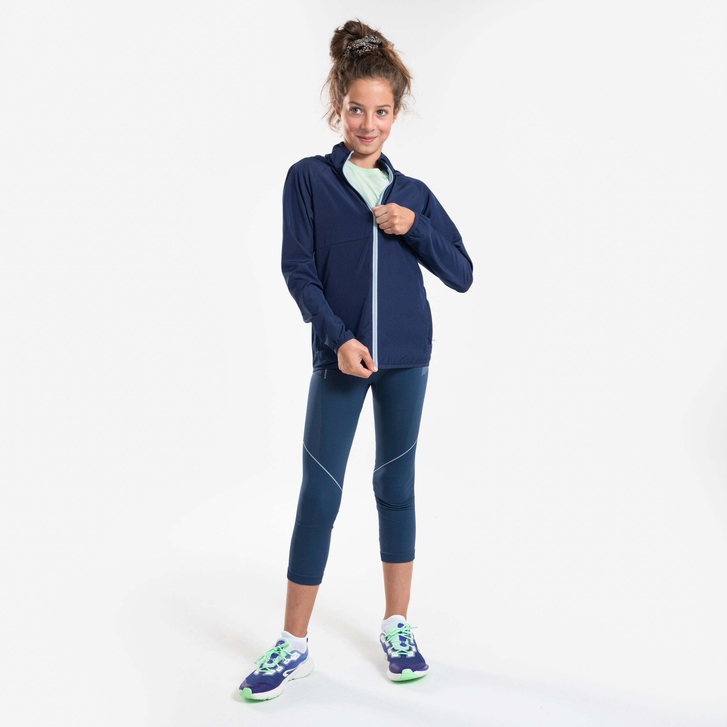 Giacca antivento running bambino WIND blu-grigio 3/8