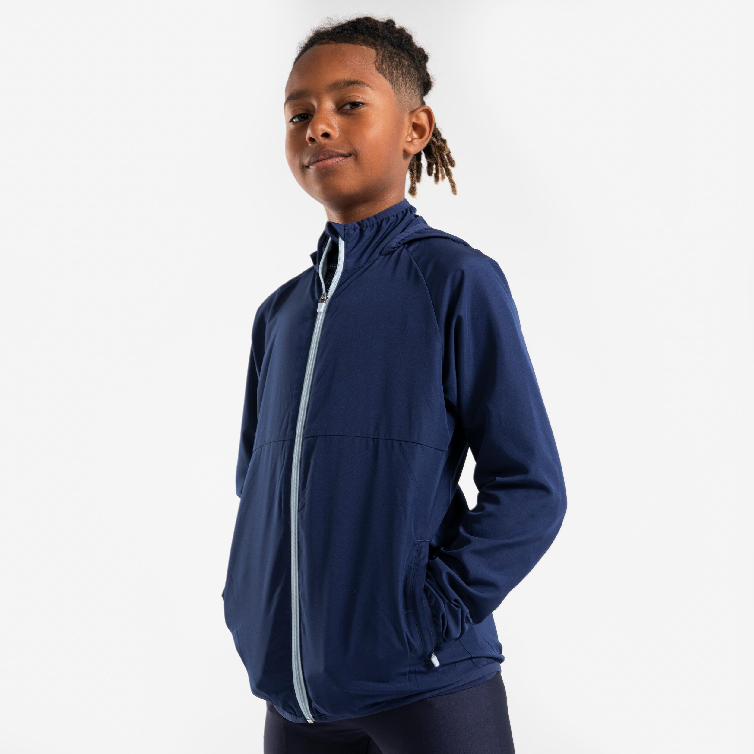 Geacă protecție-vânt Alergare Kiprun Wind Jacket Bleumarin-Gri Copii