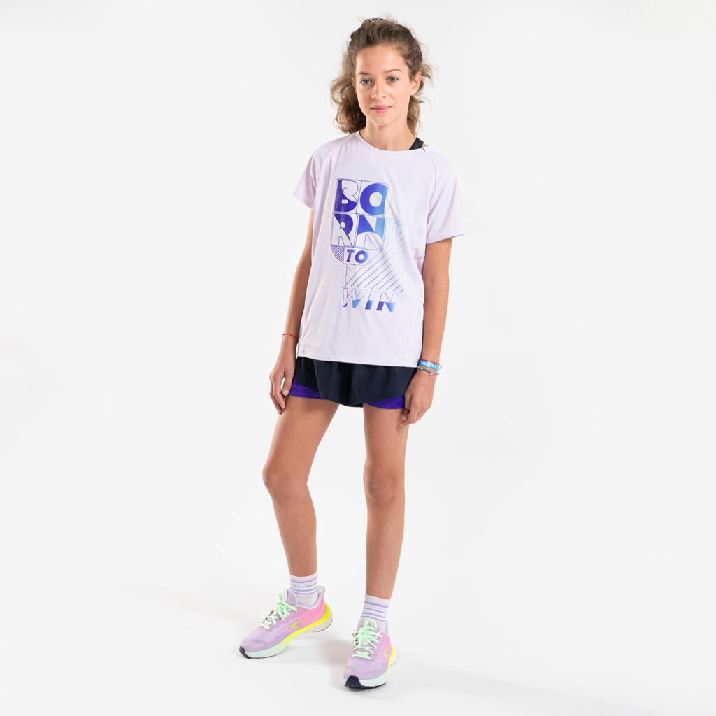 Girls' KIPRUN dry+ 900 breathable tight running shorts - dark blue purple