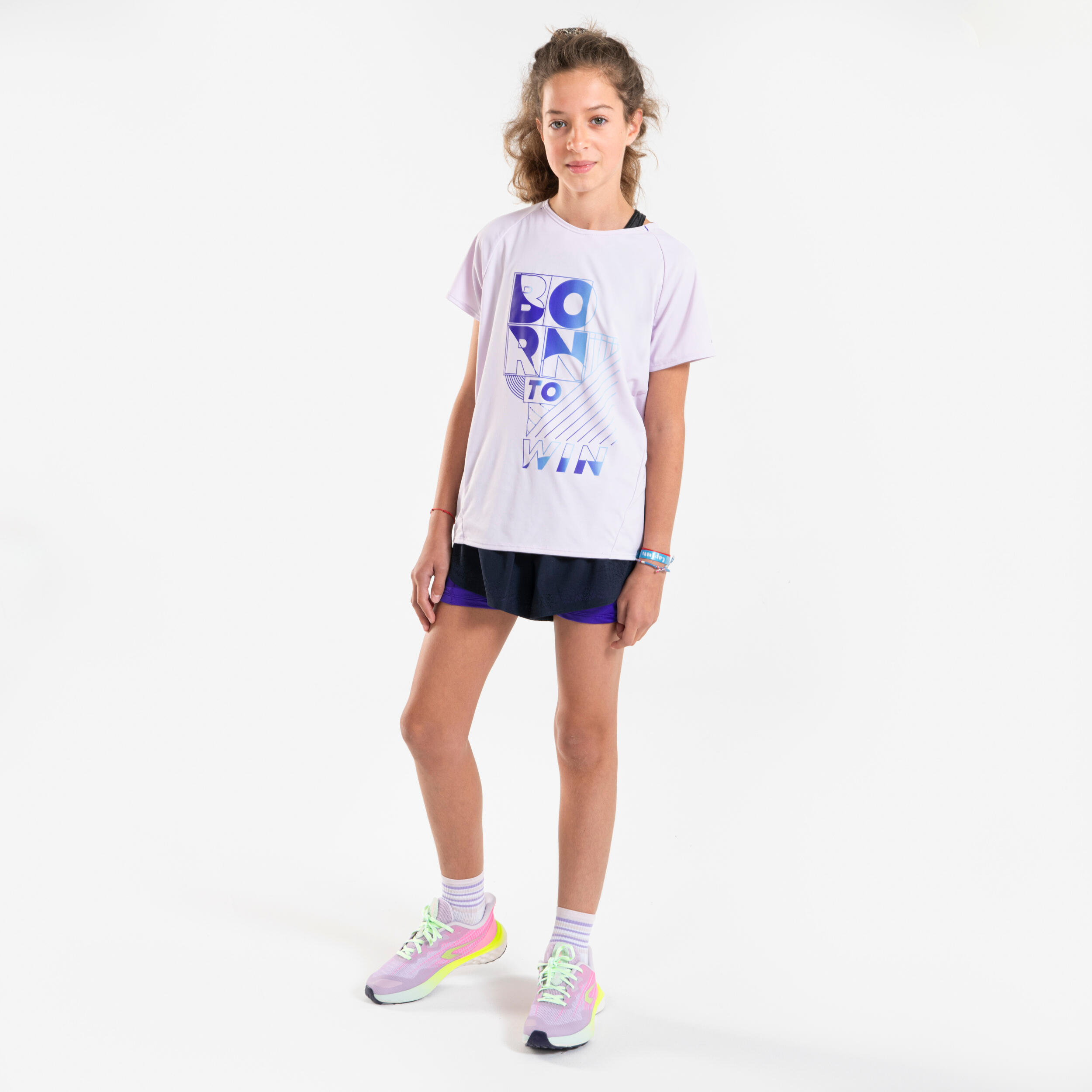 Laufshorts Mädchen atmungsaktiv - Dry+ 900 dunkelblau/lila  3/8