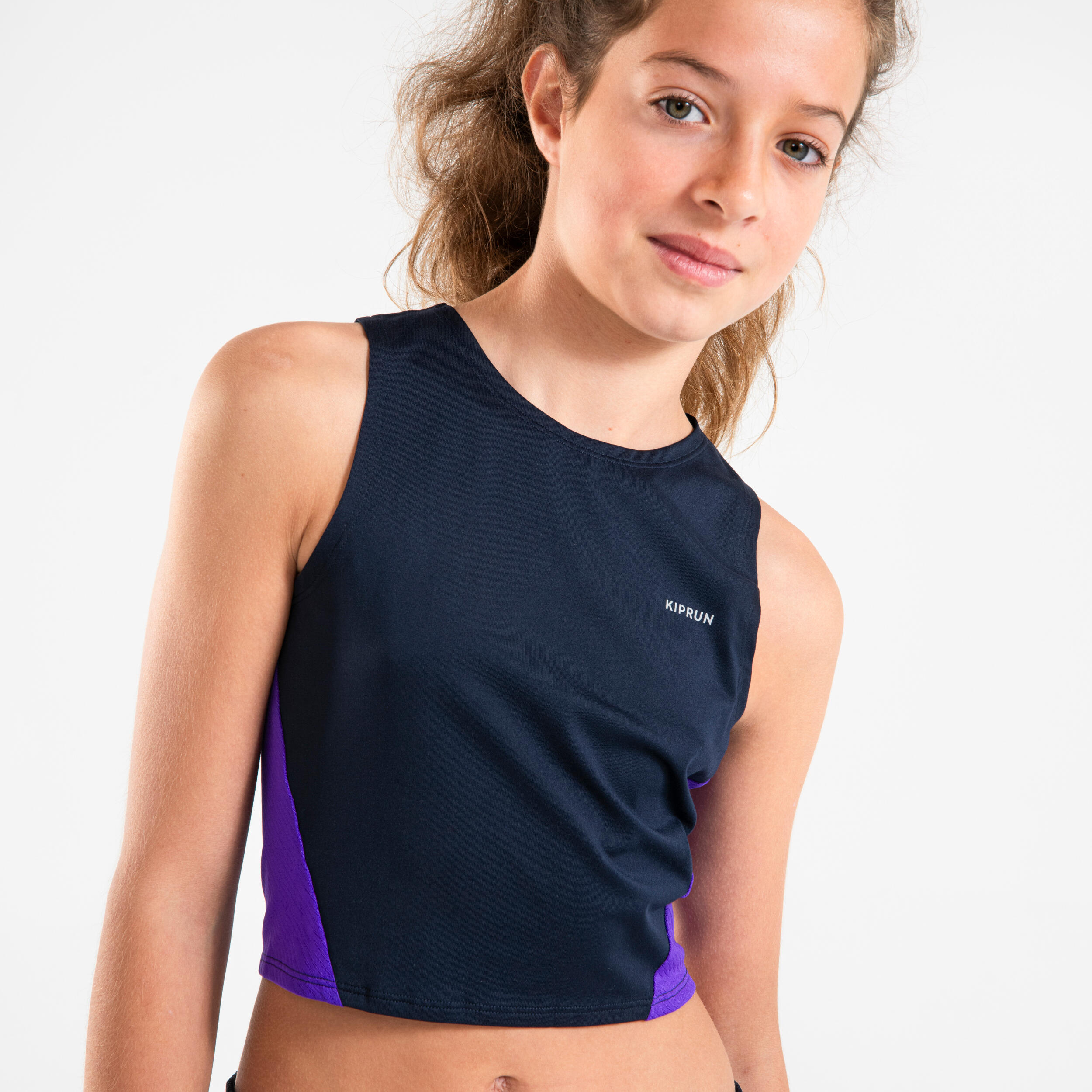 Ademende croptop voor hardlopen meisjes donkerblauw paars 4/8