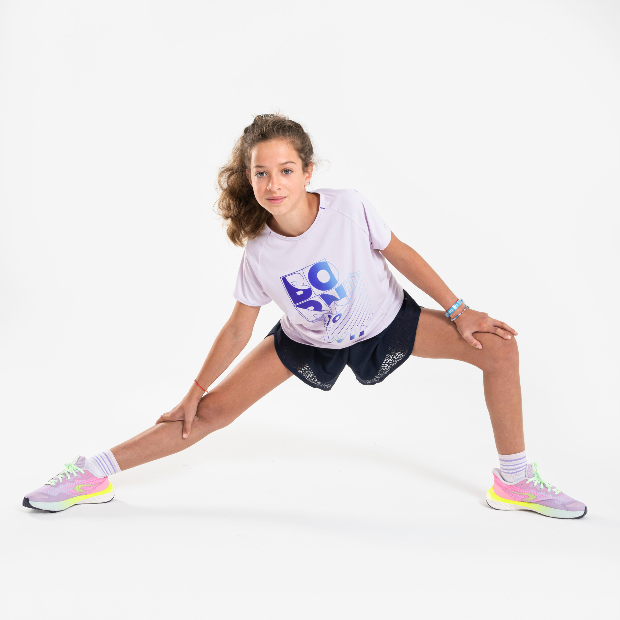Girl's KIPRUN DRY+ 500 breathable running T-shirt - pastel lilac 5/6