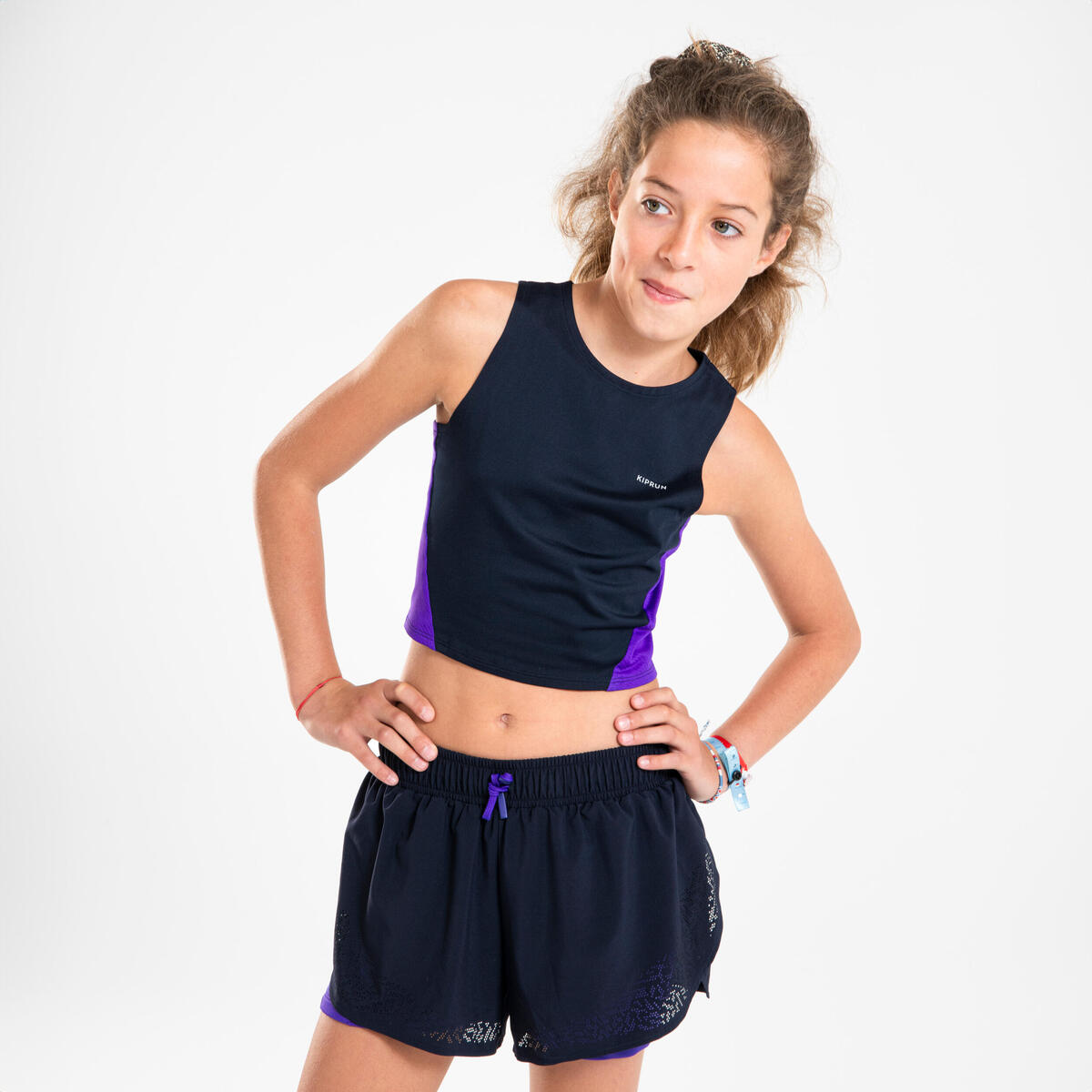 Débardeur Crop top running respirant Fille -KIPRUN Bleu foncé-violet