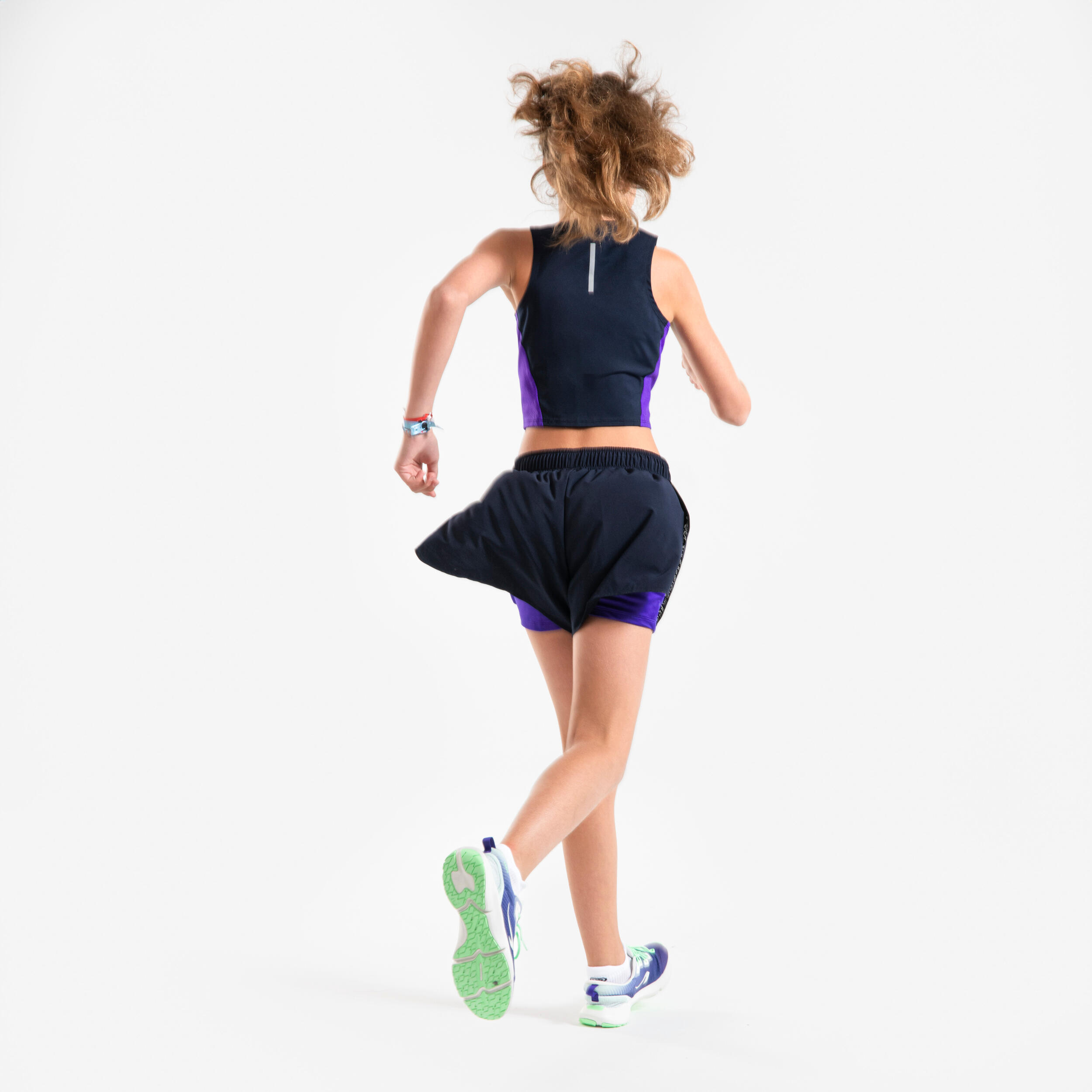 Ademende croptop voor hardlopen meisjes donkerblauw paars 6/8