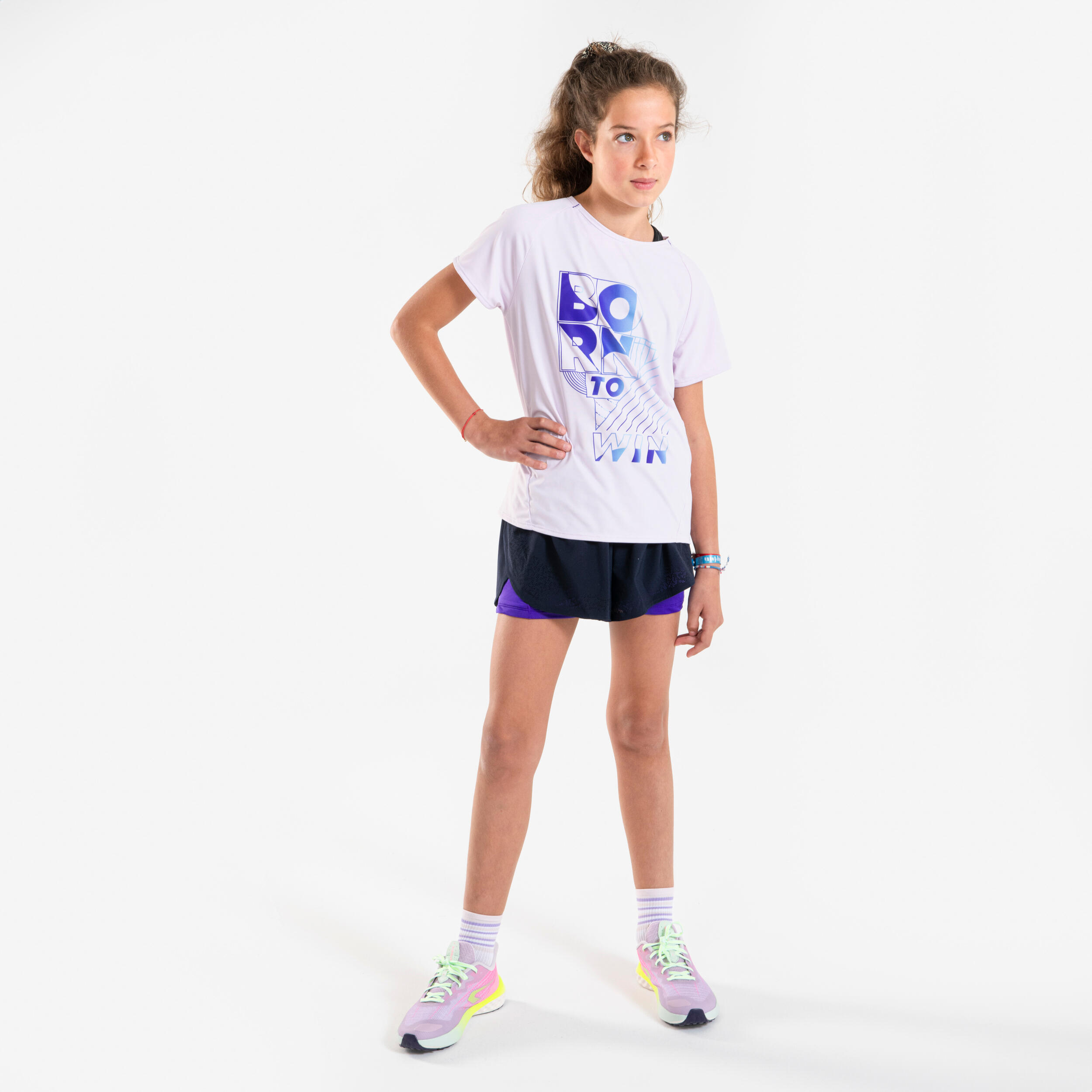 KIPRUN Dievčenské bežecké tričko DRY+ 500 priedušné fialové 12-13 r (149-159 cm) · záber 7