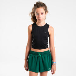 Short cuissard de running respirant Fille - KIPRUN DRY+ 2 en 1 marine et bleu