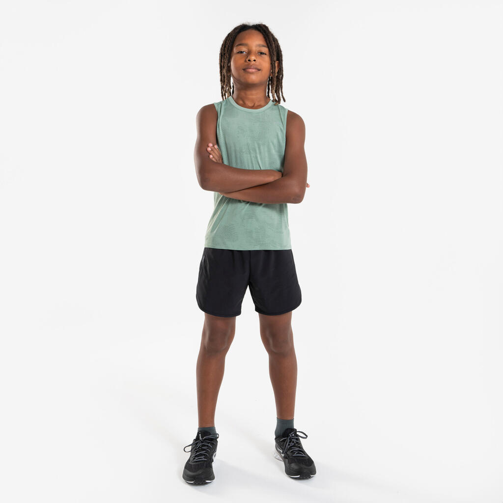 Kids' Breathable Running Shorts-KIPRUN DRY+ 900-Black and grey