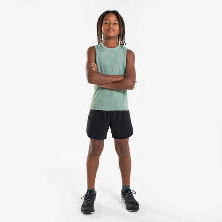 Kids' Breathable Running Shorts-KIPRUN DRY+ 900-Black and grey