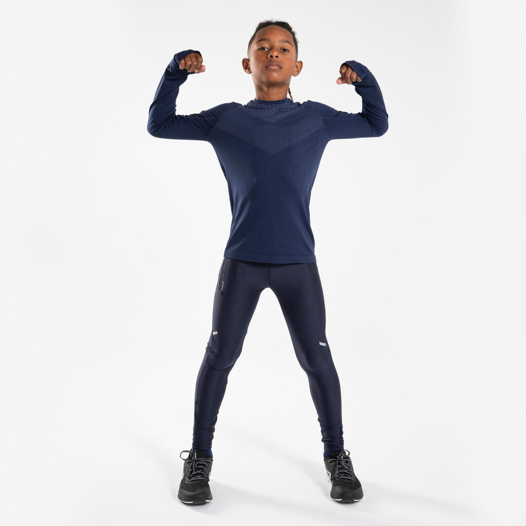Kids' KIPRUN SKINCARE long-sleeved running T-shirt - navy grey