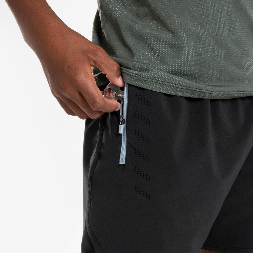 Short de Running respirant Enfant - KIPRUN dry+ 900 noir et gris