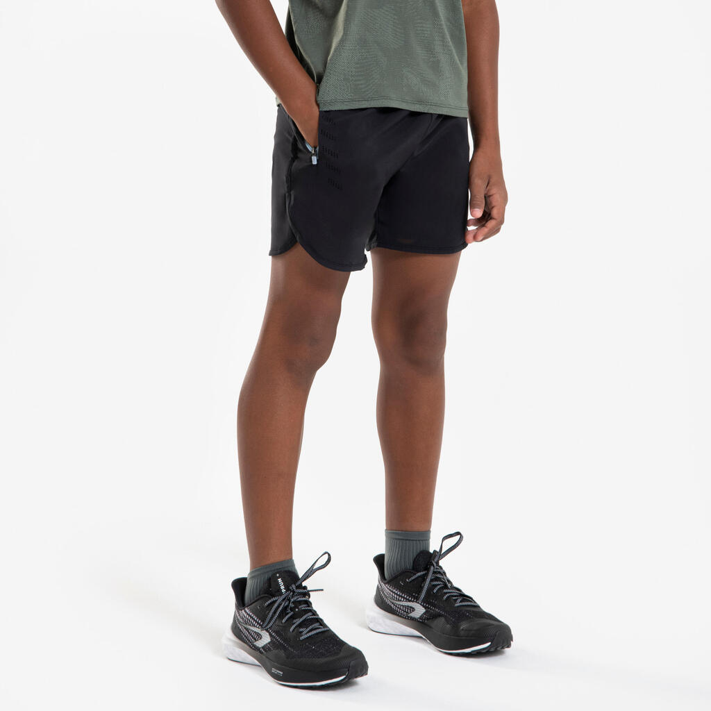 Short de Running respirant Enfant - KIPRUN dry+ 900 noir et gris