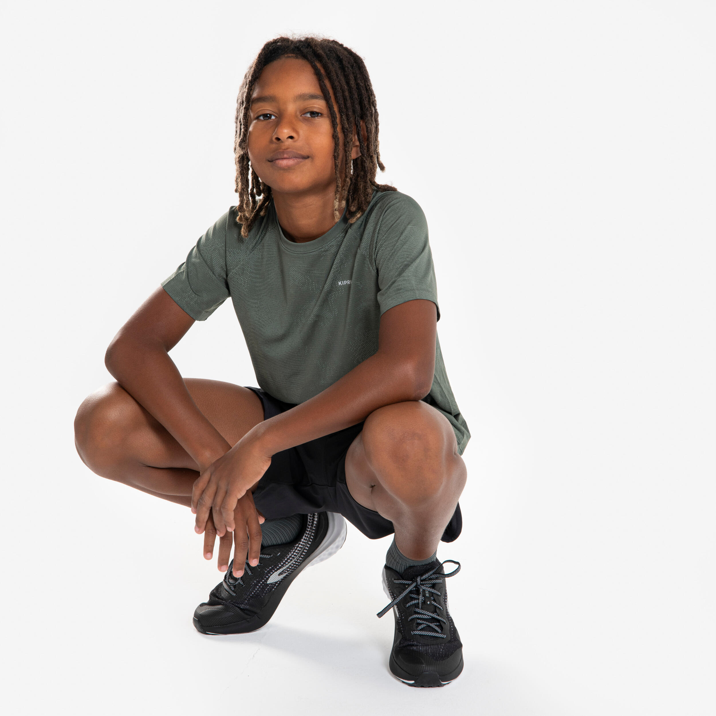 Kids KIPRUN TS LIGHT 900 seamless running T-shirt - khaki 7/9