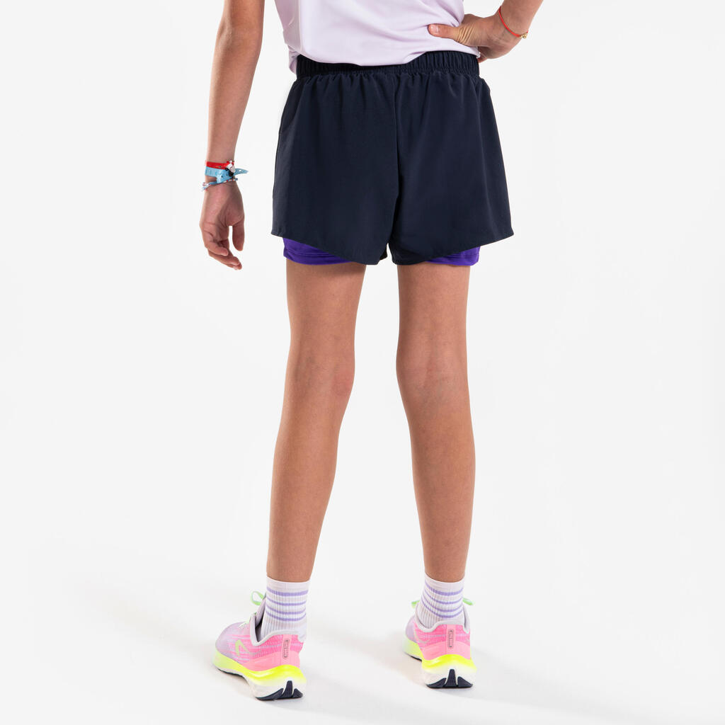 Short cuissard de running respirant Fille - KIPRUN dry+ 900 bleu foncé violet
