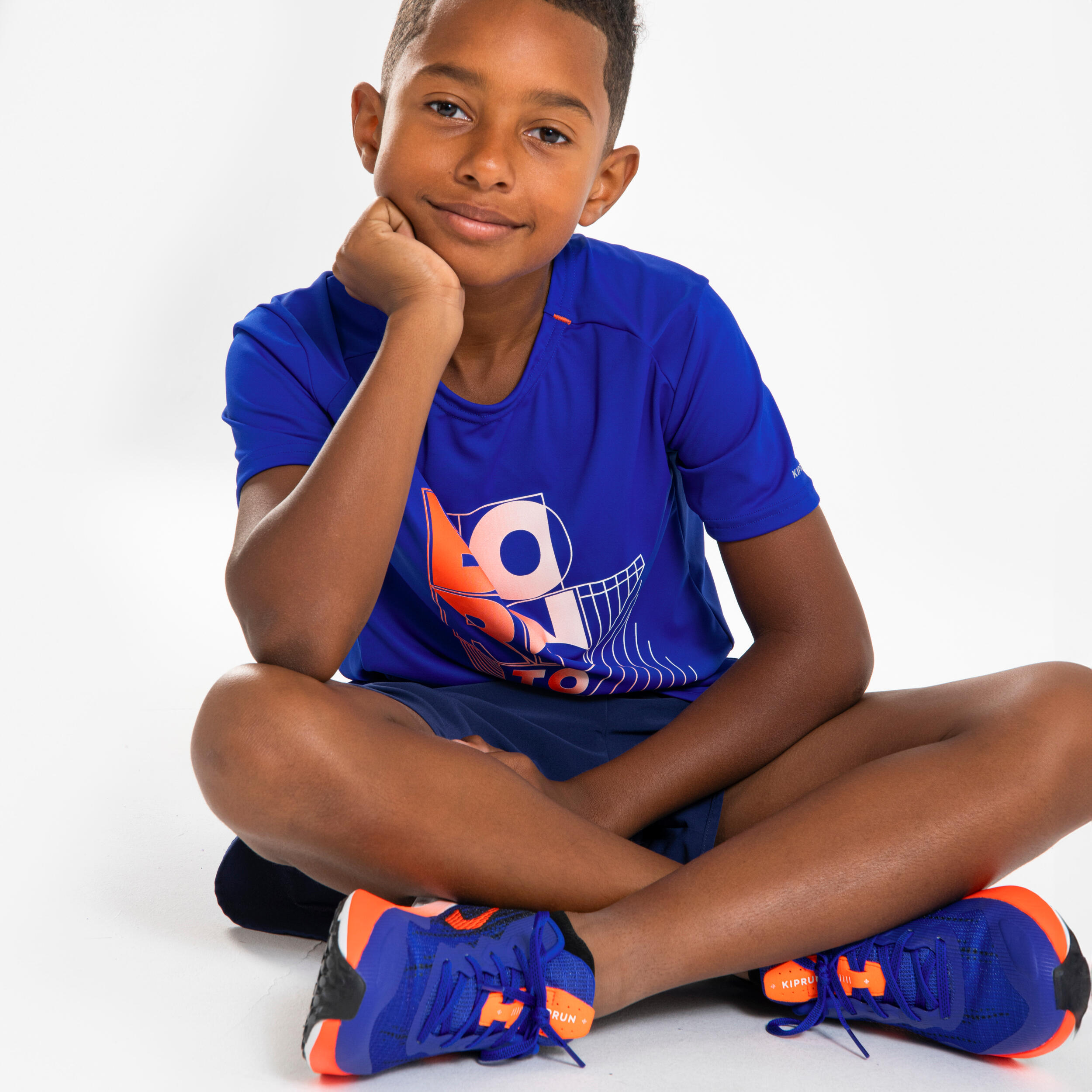 Ademend hardloop T-shirt voor kinderen Dry+ 500 indigoblauw rood 4/10