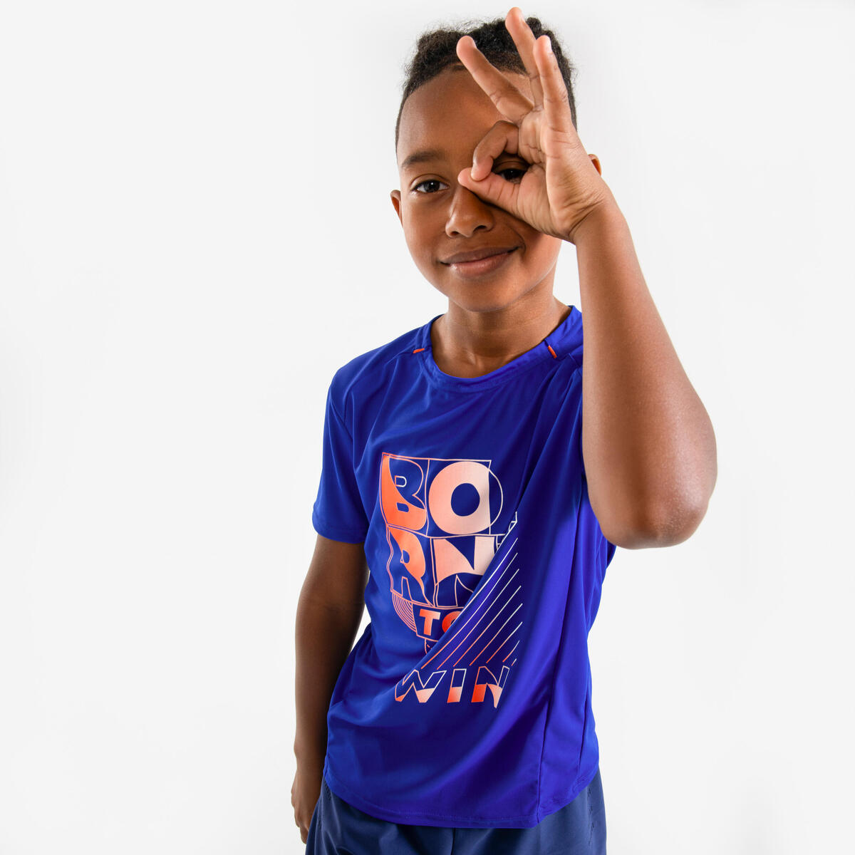 T-shirt de running respirant Enfant - KIPRUN Dry+ 500 bleu indigo rouge