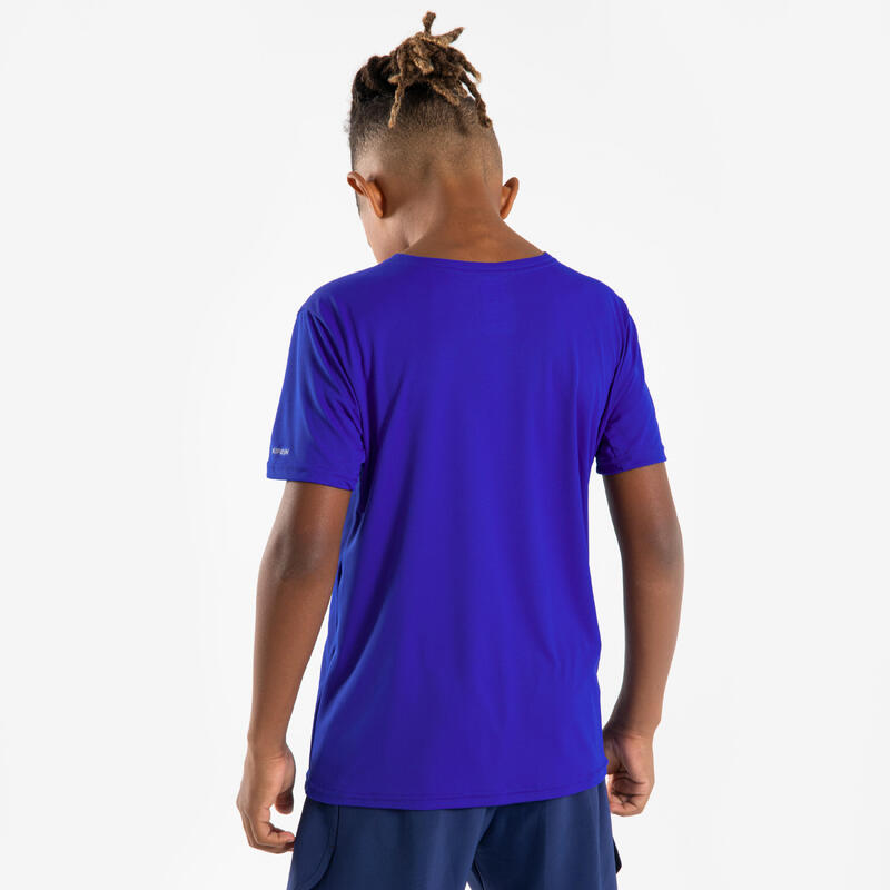 Tricou respirant alergare Jogging KIPRUN Dry+ 500 Albastru-Mov-Roșu Copii