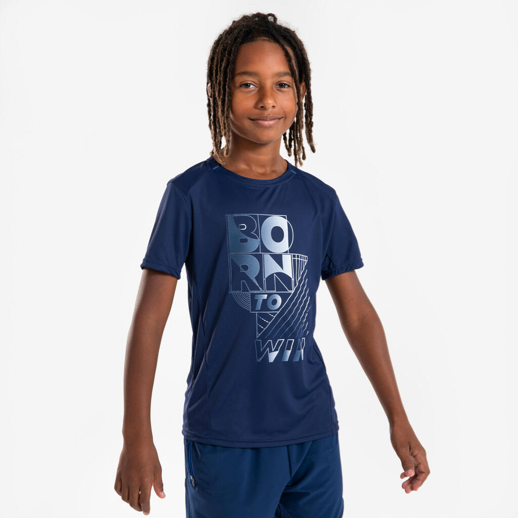 T-shirt de running respirant Enfant - KIPRUN Dry+ 500 marine gris
