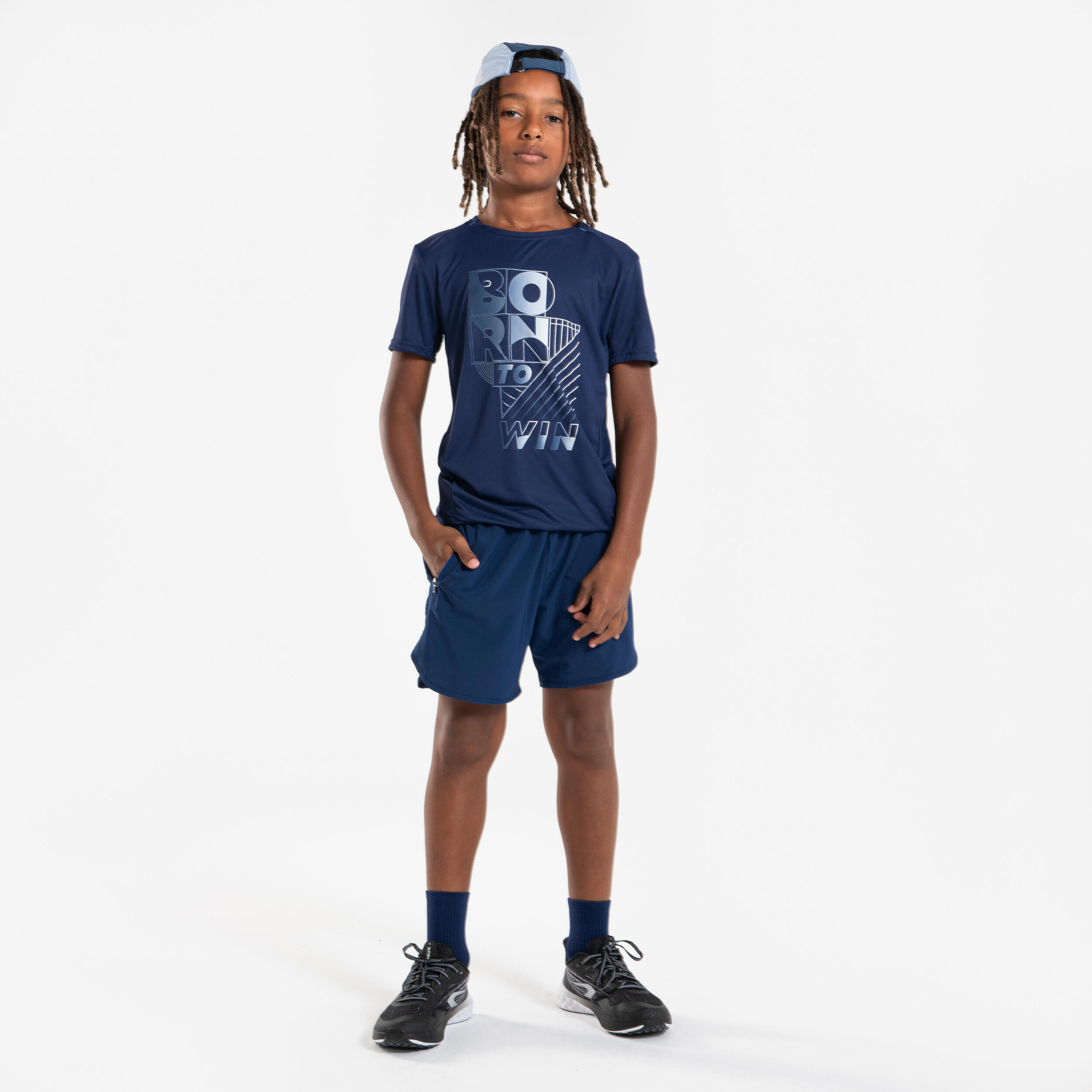 Ademende hardloopshort voor kinderen Dry+ 900 marineblauw 3/7