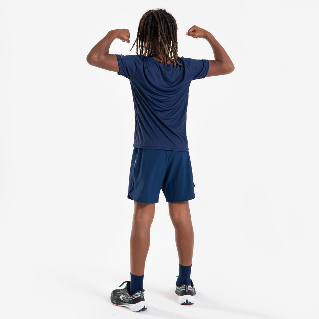 T-shirt de running respirant Enfant - KIPRUN Dry+ 500 marine gris