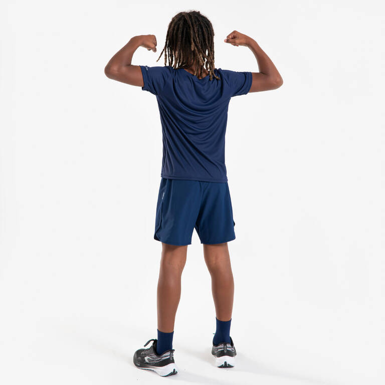 Kids' Breathable Running T-Shirt KIPRUN Dry+ 500-Navy blue/grey