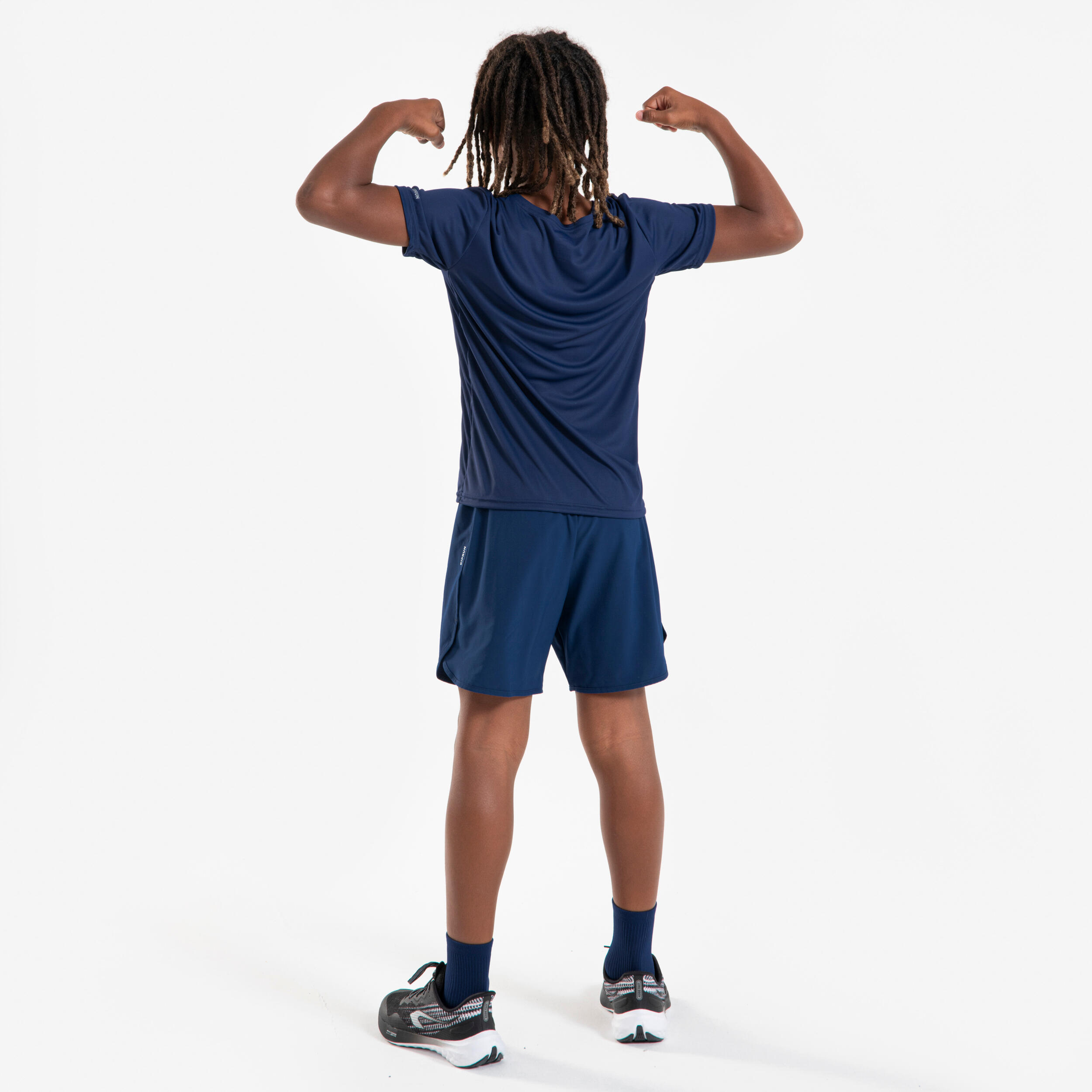 Ademend hardloop T-shirt voor kinderen Dry+ 500 marineblauw grijs 4/5
