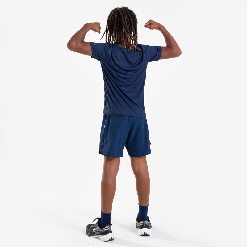 Tricou respirant alergare KIPRUN Dry+ 500 Bleumarin-Gri Copii