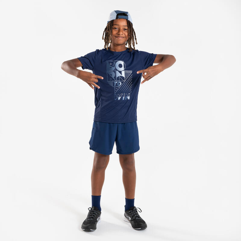 Tricou respirant alergare KIPRUN Dry+ 500 Bleumarin-Gri Copii