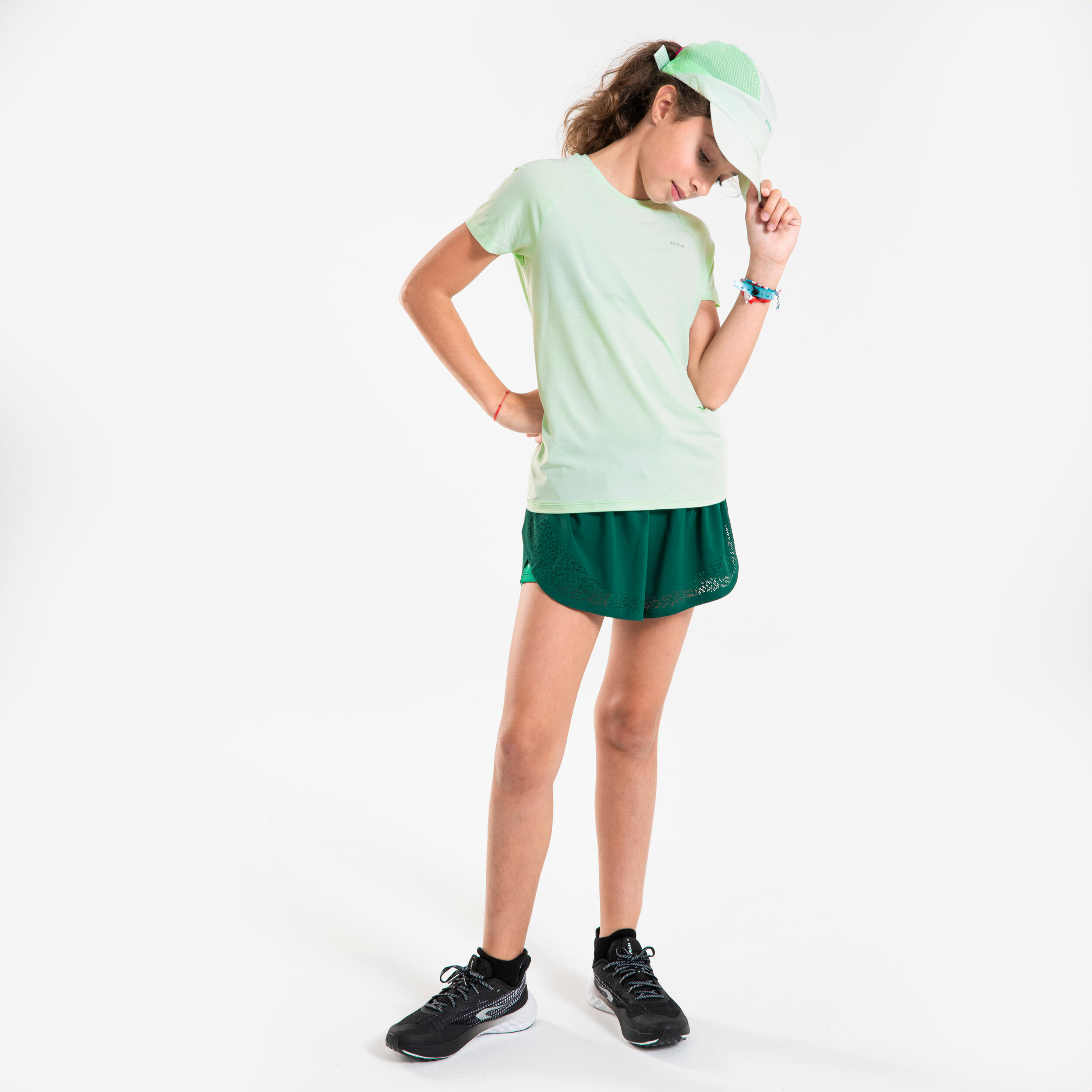 Pantaloncini con cosciali running bambina DRY+ 900 verdi 2/12