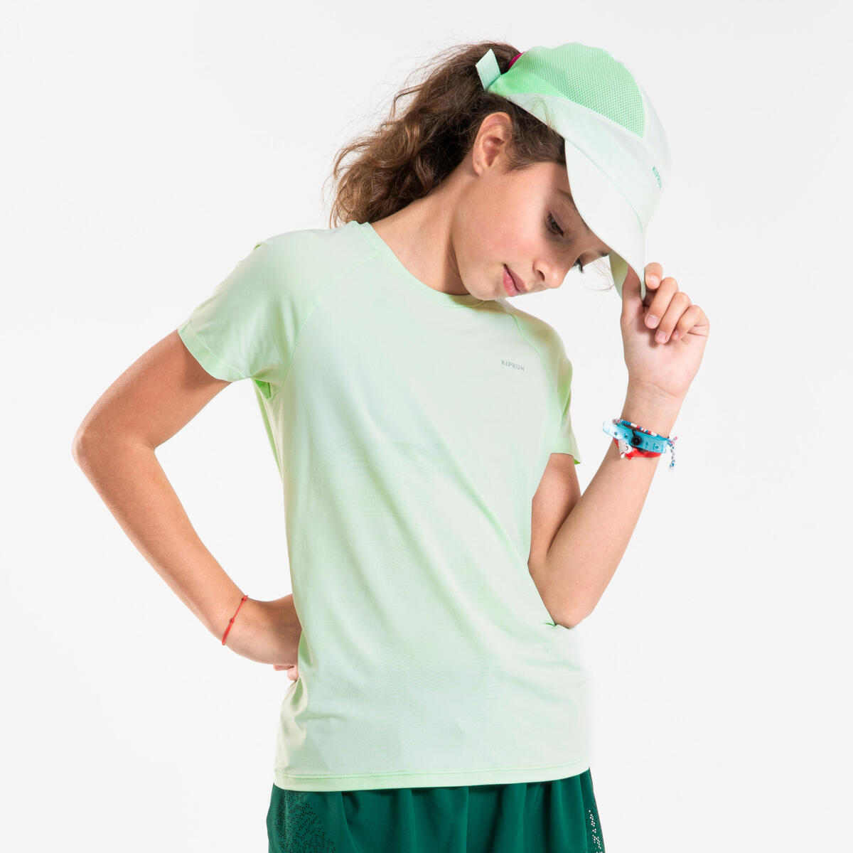 Casquette de running Enfant respirante - KIPRUN Run 500 verte pastel