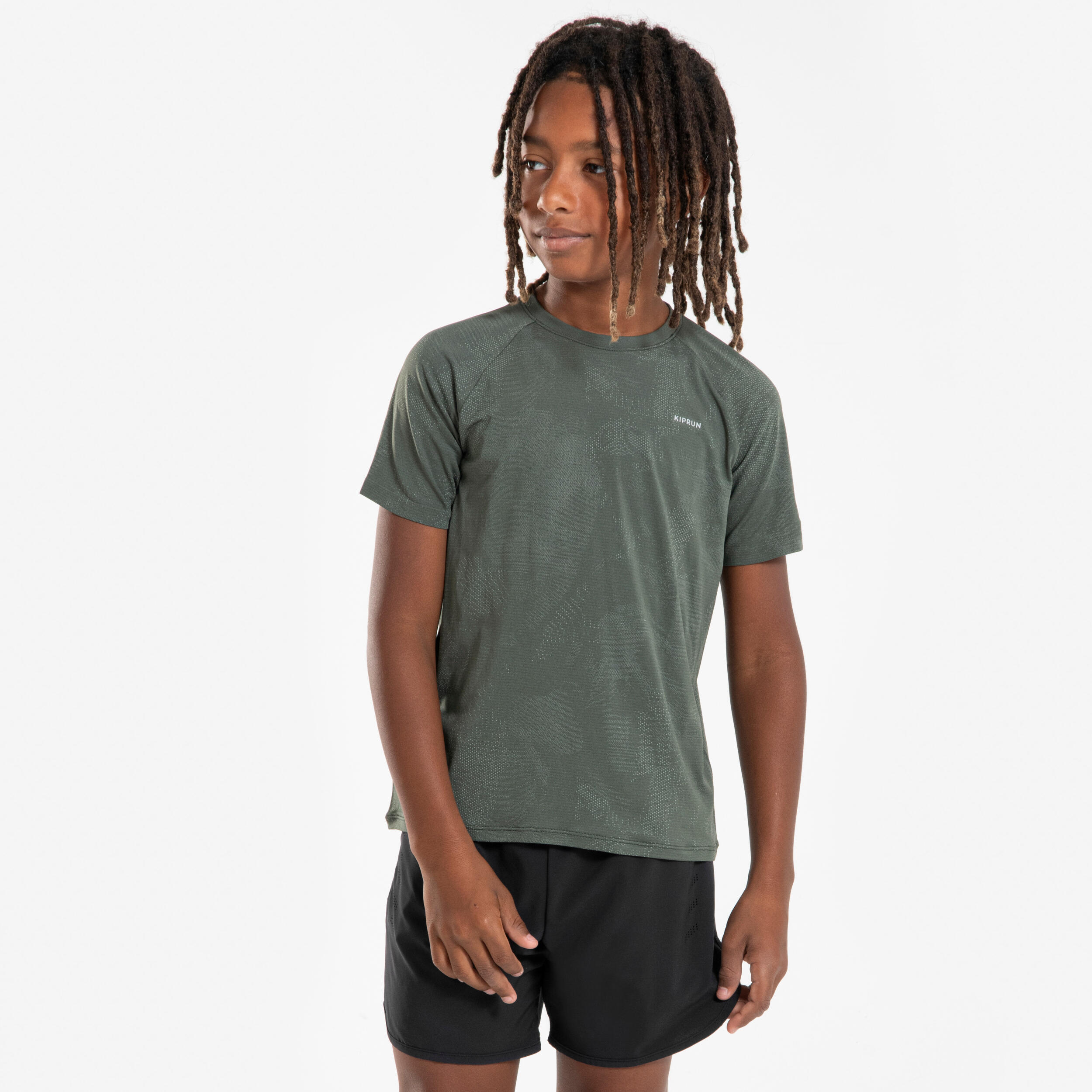 Tricou alergare fără cusături KIPRUN TS LIGHT 900 kaki Copii