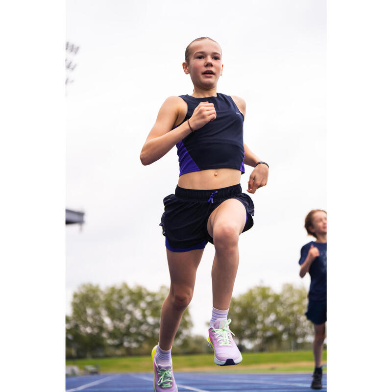 Lotx2 de chaussettes running confort enfant - kiprun 500 mid mauve et rayé lilas