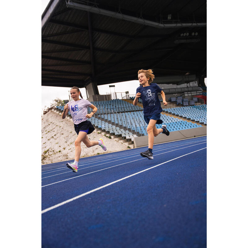 Tricou respirant alergare KIPRUN Dry+ 500 Bleumarin-Gri Copii