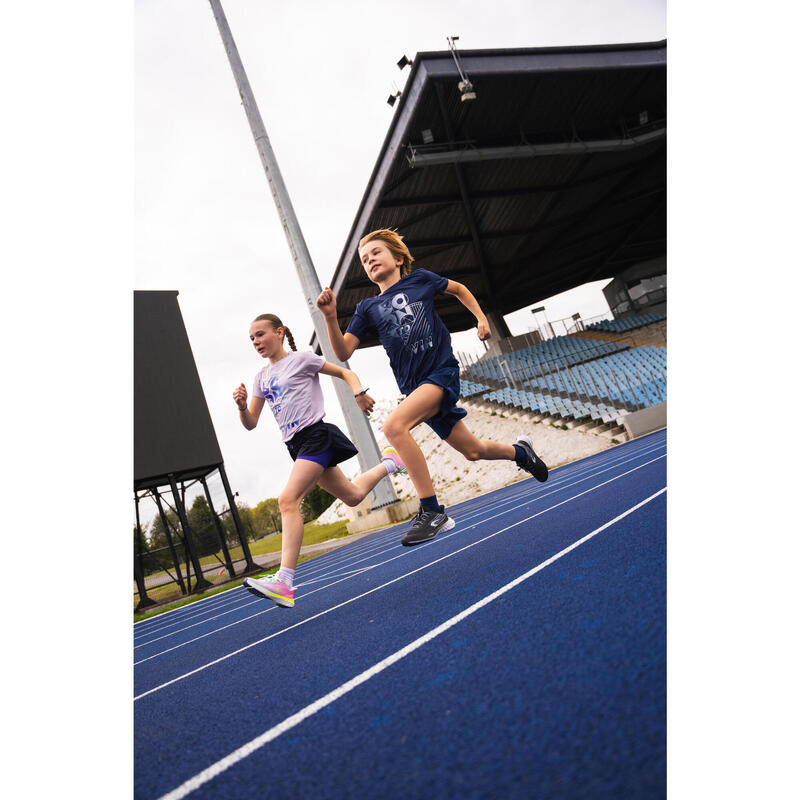 Tricou respirant alergare KIPRUN Dry+ 500 Bleumarin-Gri Copii