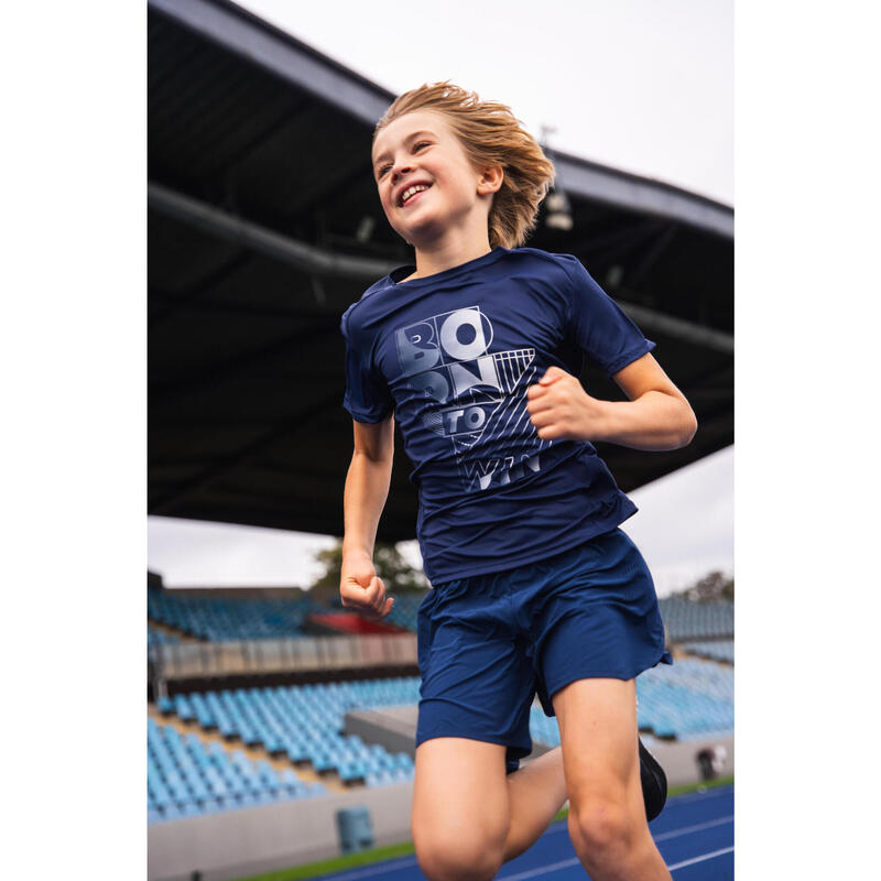 Tricou respirant alergare KIPRUN Dry+ 500 Bleumarin-Gri Copii