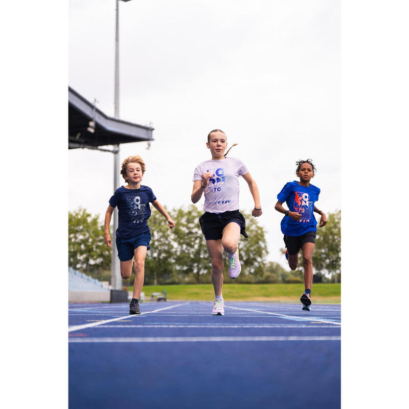 Tricou respirant alergare KIPRUN Dry+ 500 Bleumarin-Gri Copii