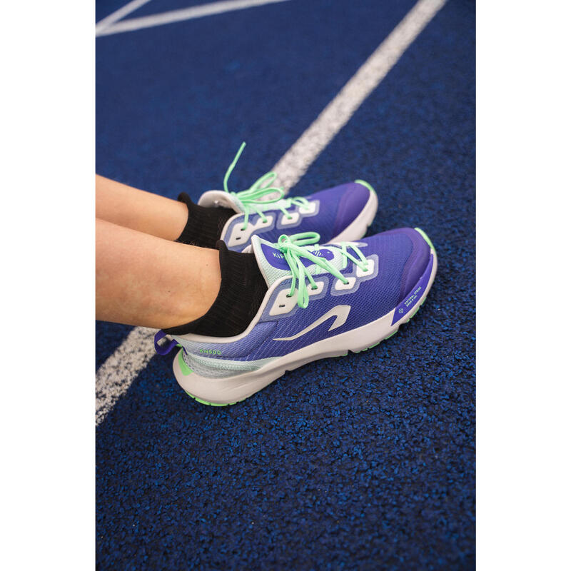 Chaussures de running drop 0 enfant - kiprun kn500 vertes jaunes noires