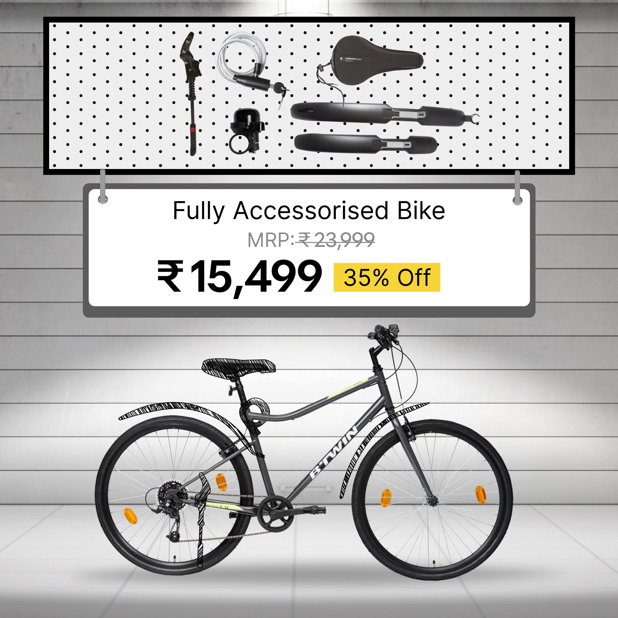 Buy Adult Hybrid Cycle Riverside 120 Grey Yellow Online Decathlon