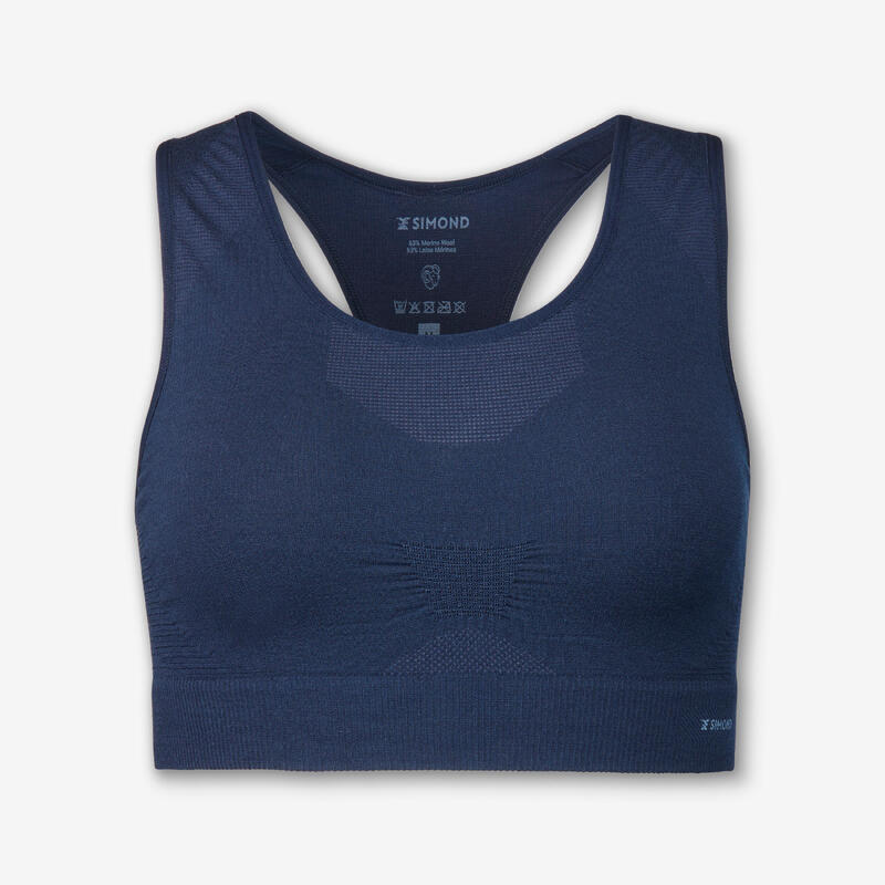 Sport-Bustier Damen Merinowolle Wandern - MT900 blau