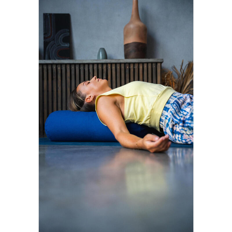 Pernă bolster rotundă de yoga umplutură spelta, albastru