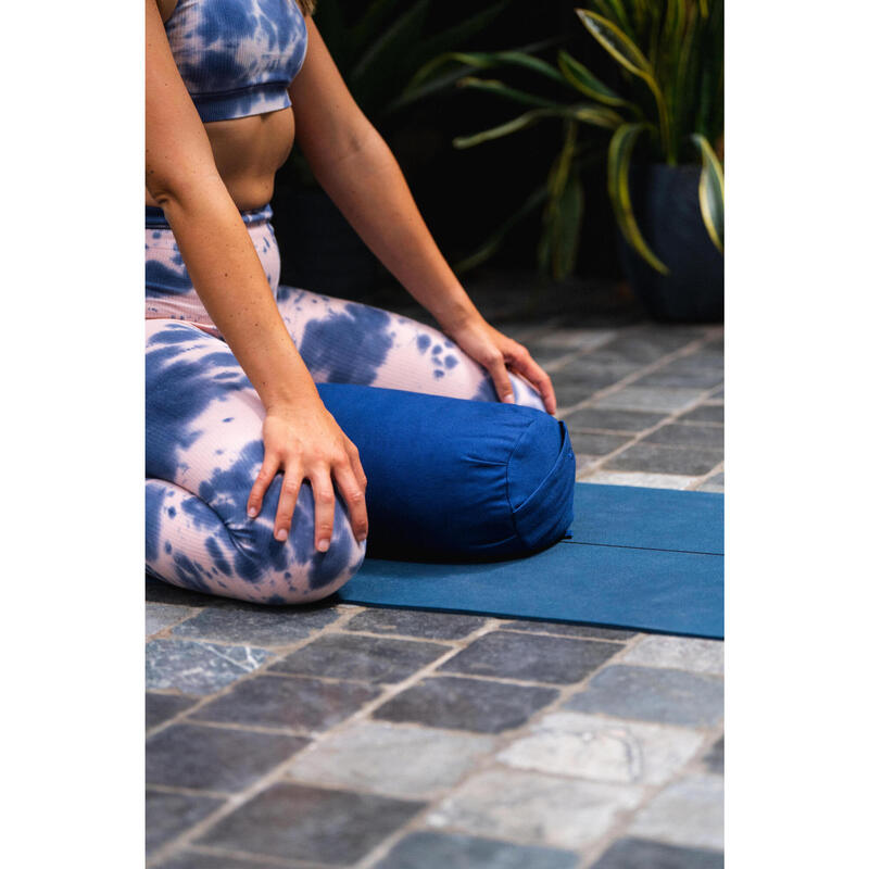 Bolster de yoga rond rembourrage épeautre, bleu foncé