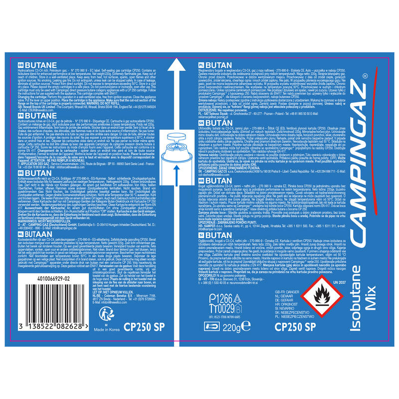 Cartucho de gás de válvula para fogareiro CP 250 (220 gramas)