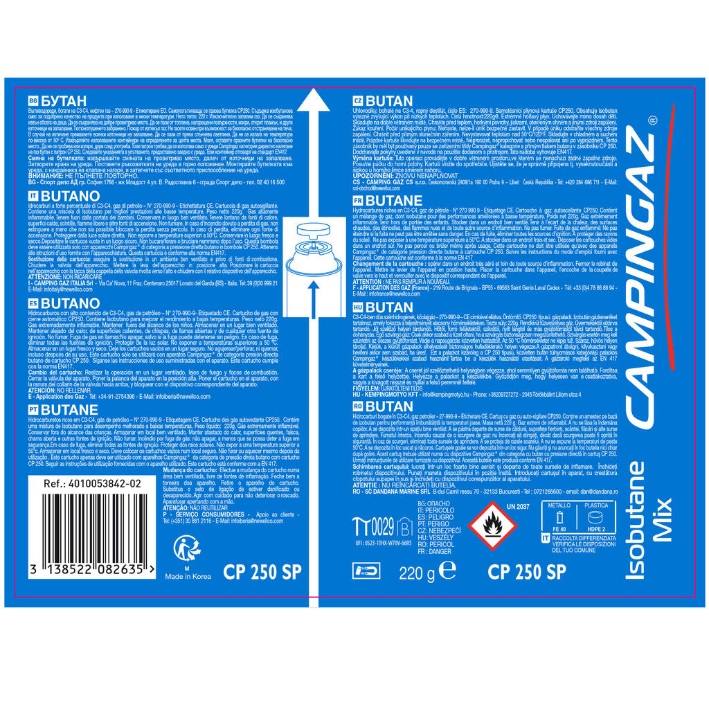 Valve gas cartridge CP 250 for stove (220 grams)