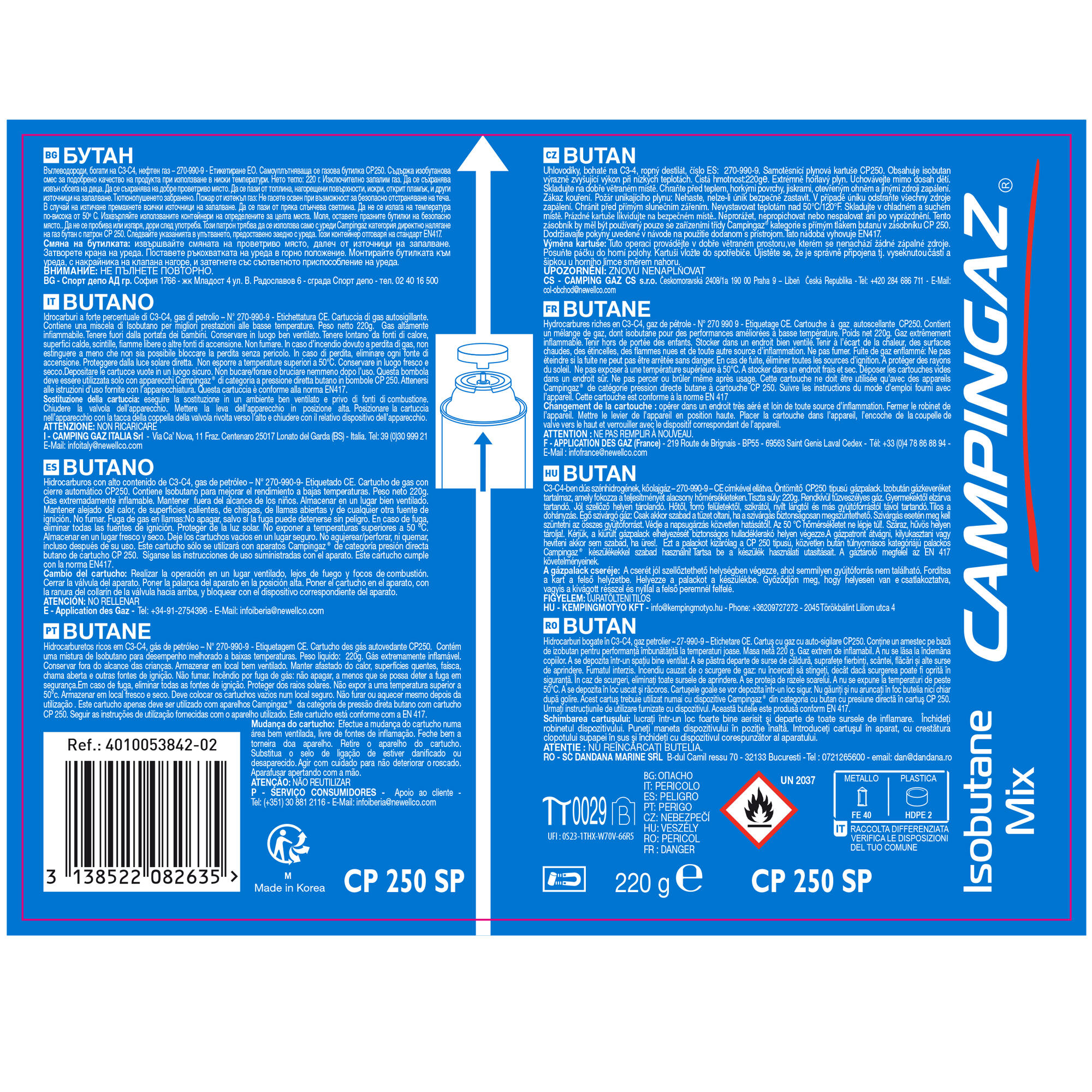 Ventil-Gaskartusche für Gaskocher - CP250 220 g  2/2