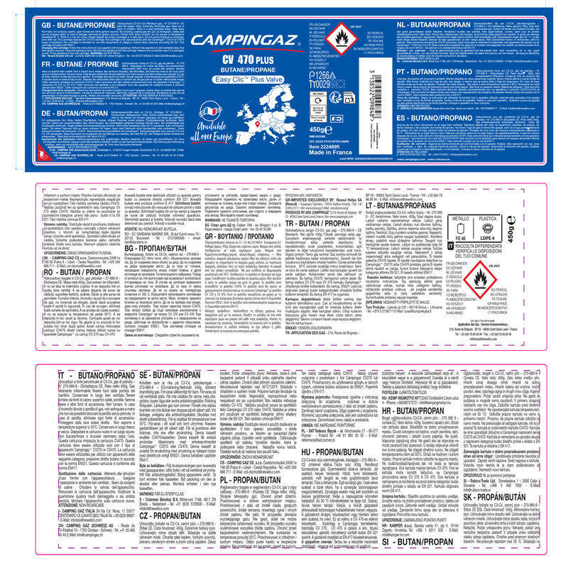 Cartucho de gás de válvula para fogareiro CV470 + (450 gramas)