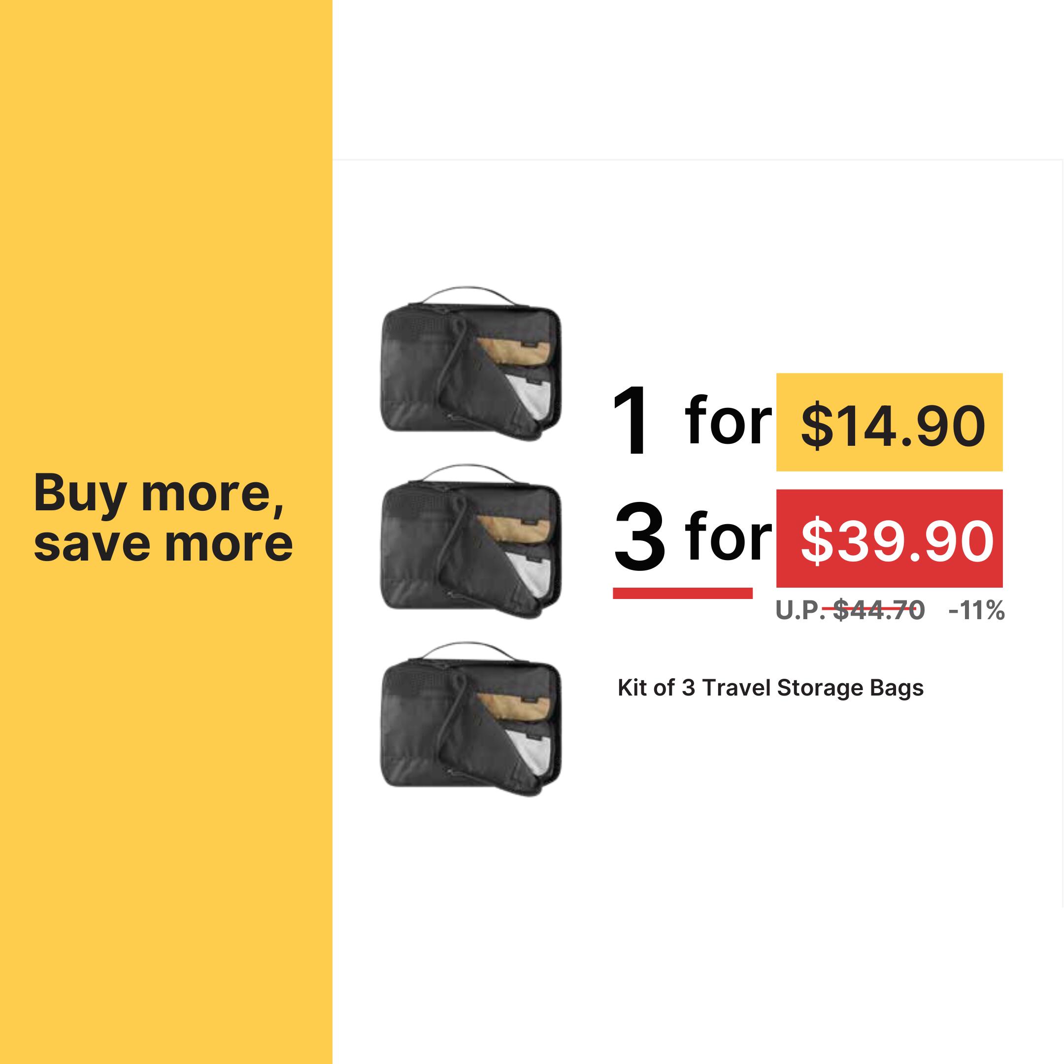 Trekking Set of 3 Storage Bags Travel - Black