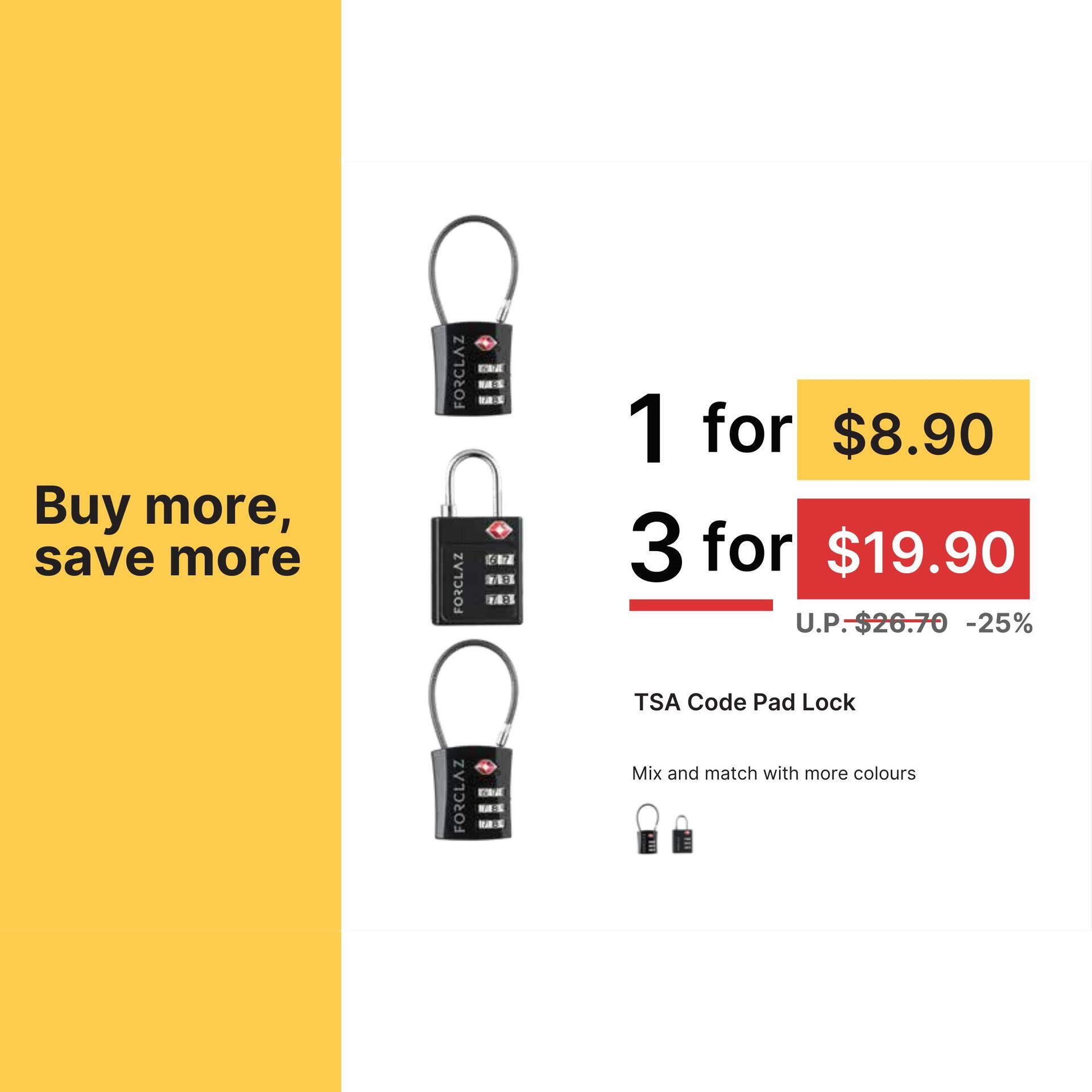 Trekking Cable Code Pad Lock Forclaz Travel TSA Black