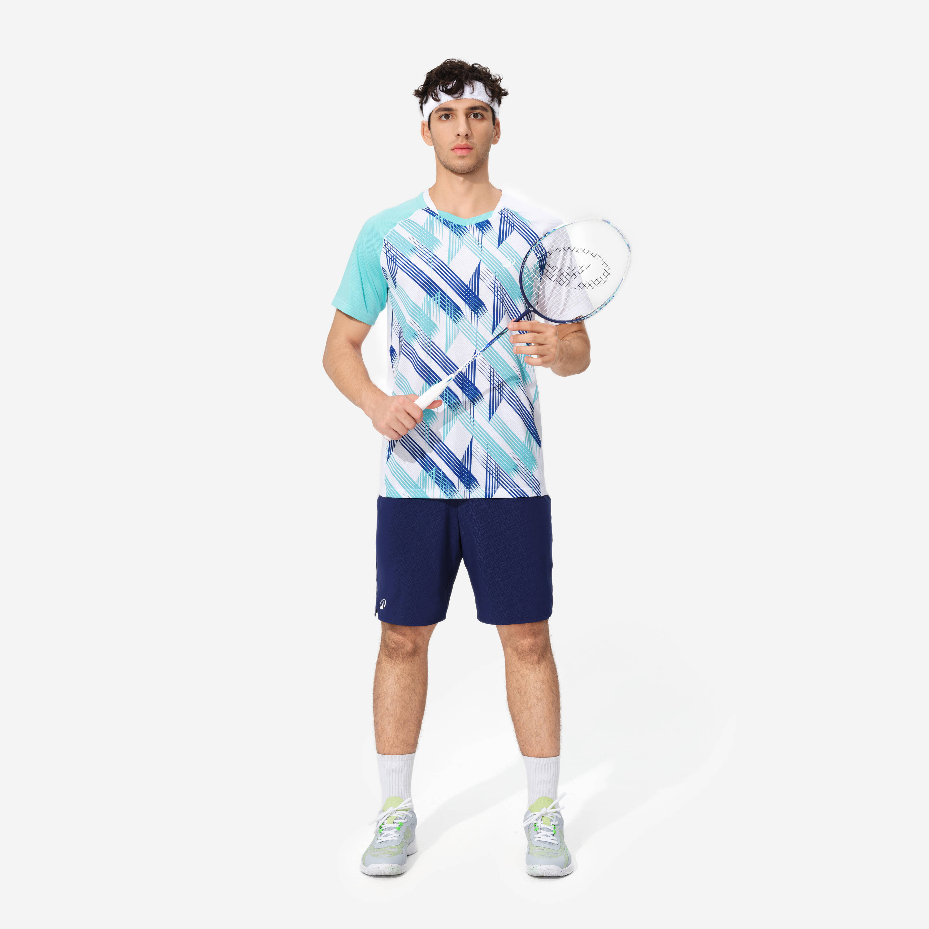 LITE Badminton T-shirt 560 Men White Turquoise -  2