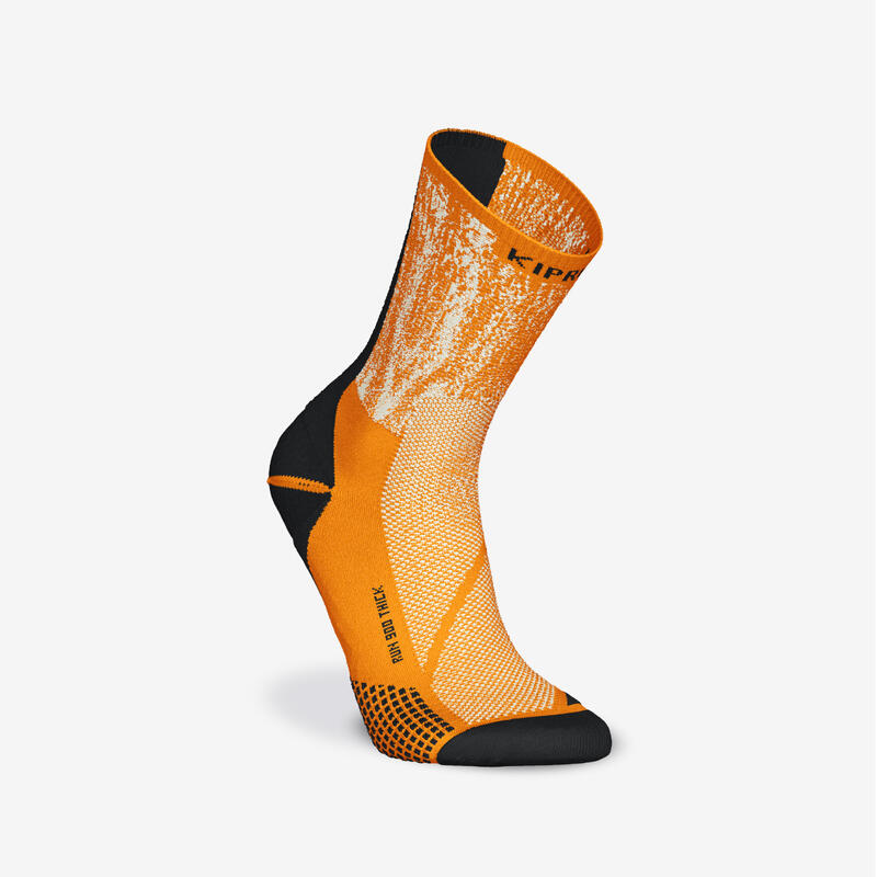 Halfhoge dikke hardloopsokken Run900 oranje met dessin