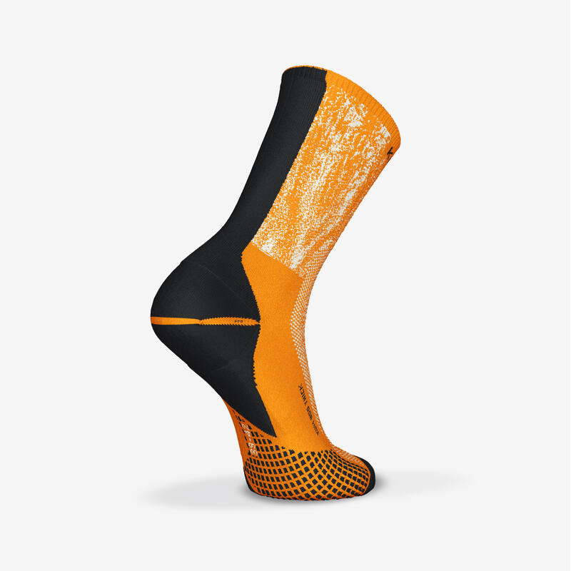 Halfhoge dikke hardloopsokken Run900 oranje met dessin