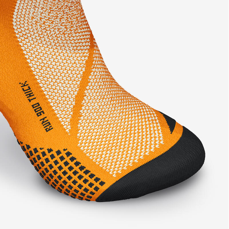 Halfhoge dikke hardloopsokken Run900 oranje met dessin